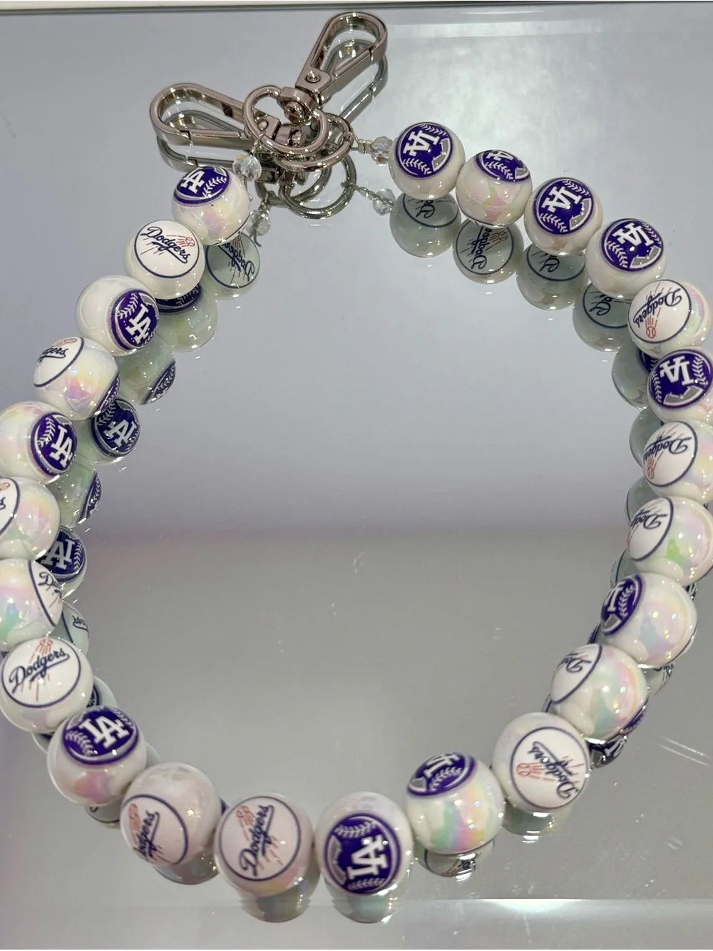 New Dodgers White Beads Bag Chain 18 inches